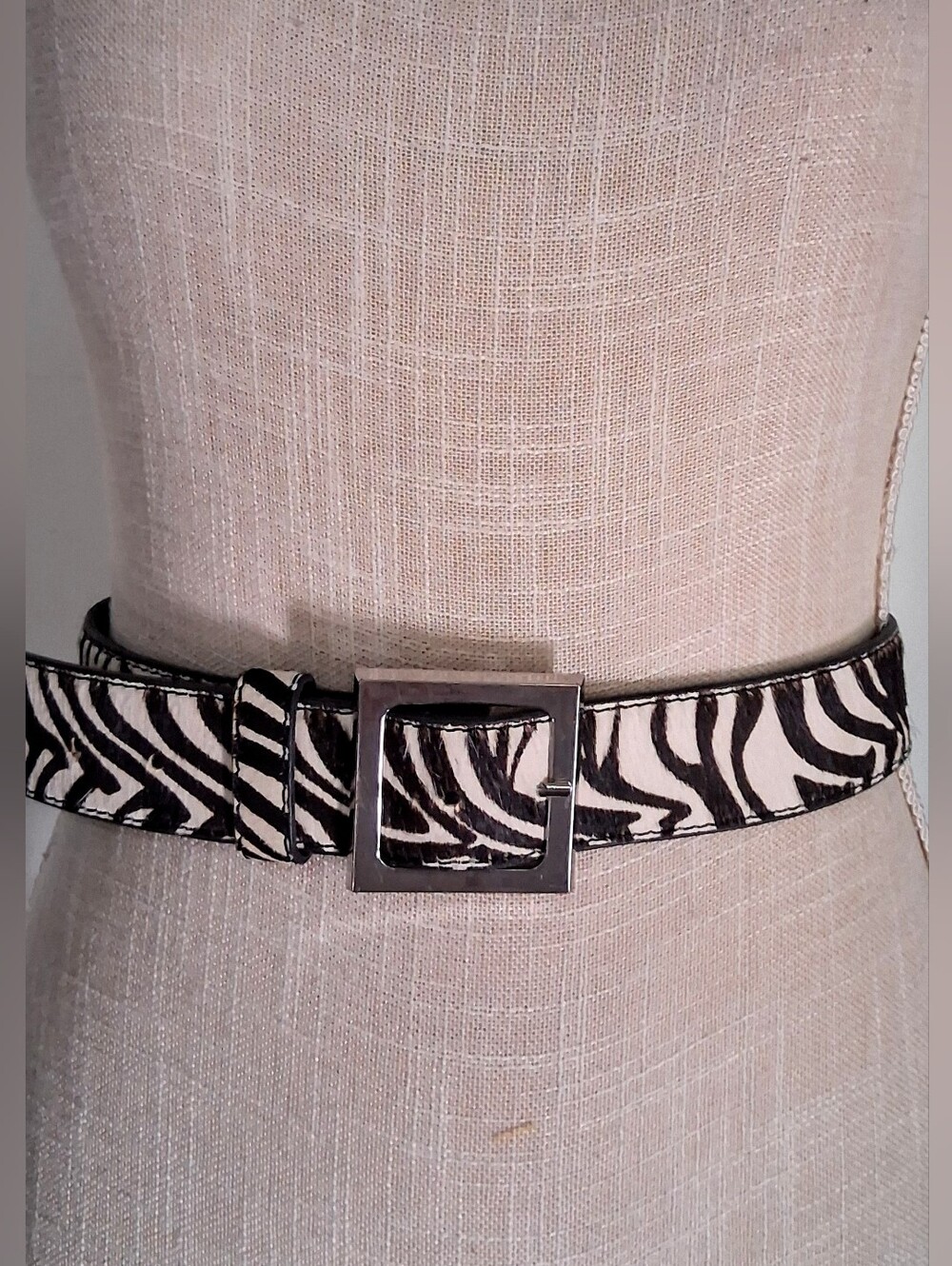 Genuine Leather Face -Zebra Print Belt - Silver Buckle - XXL